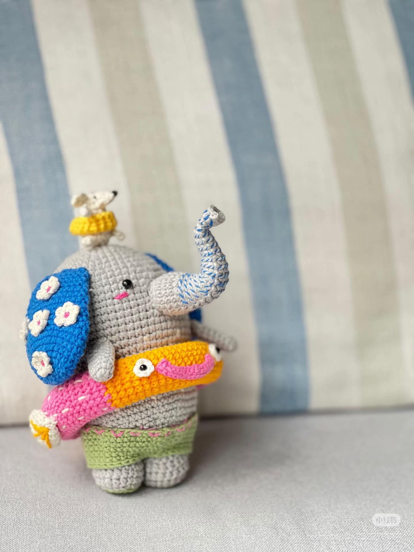 Crochet Pattern: Cute Swimming Elephant with Fish and Dog