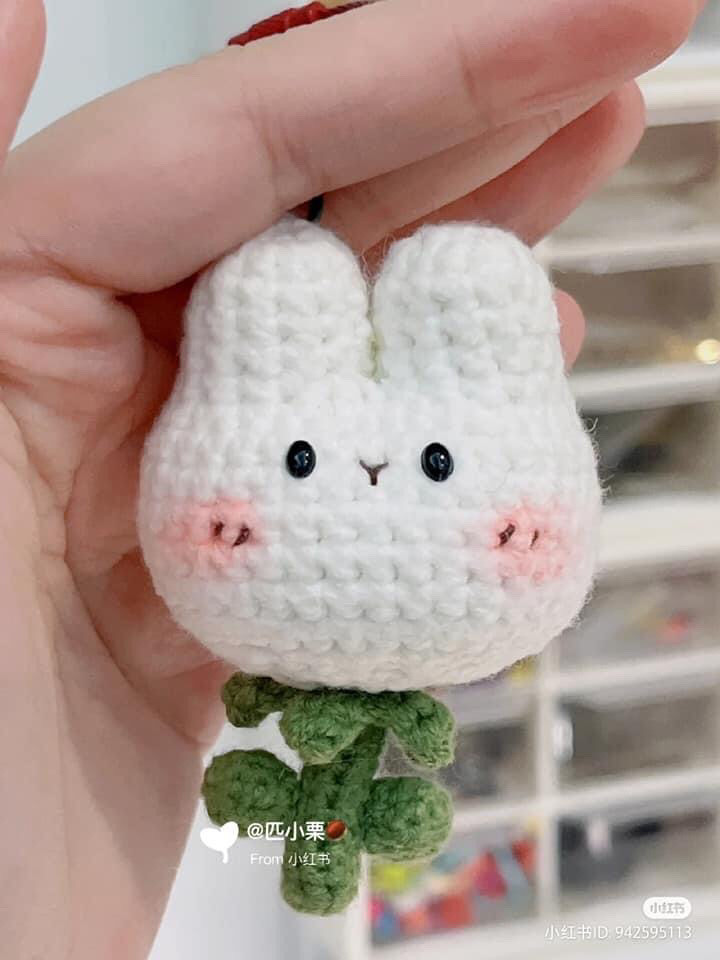 Crochet Pattern: Cute White Rabbit and Strawberry Keychain Amigurumi