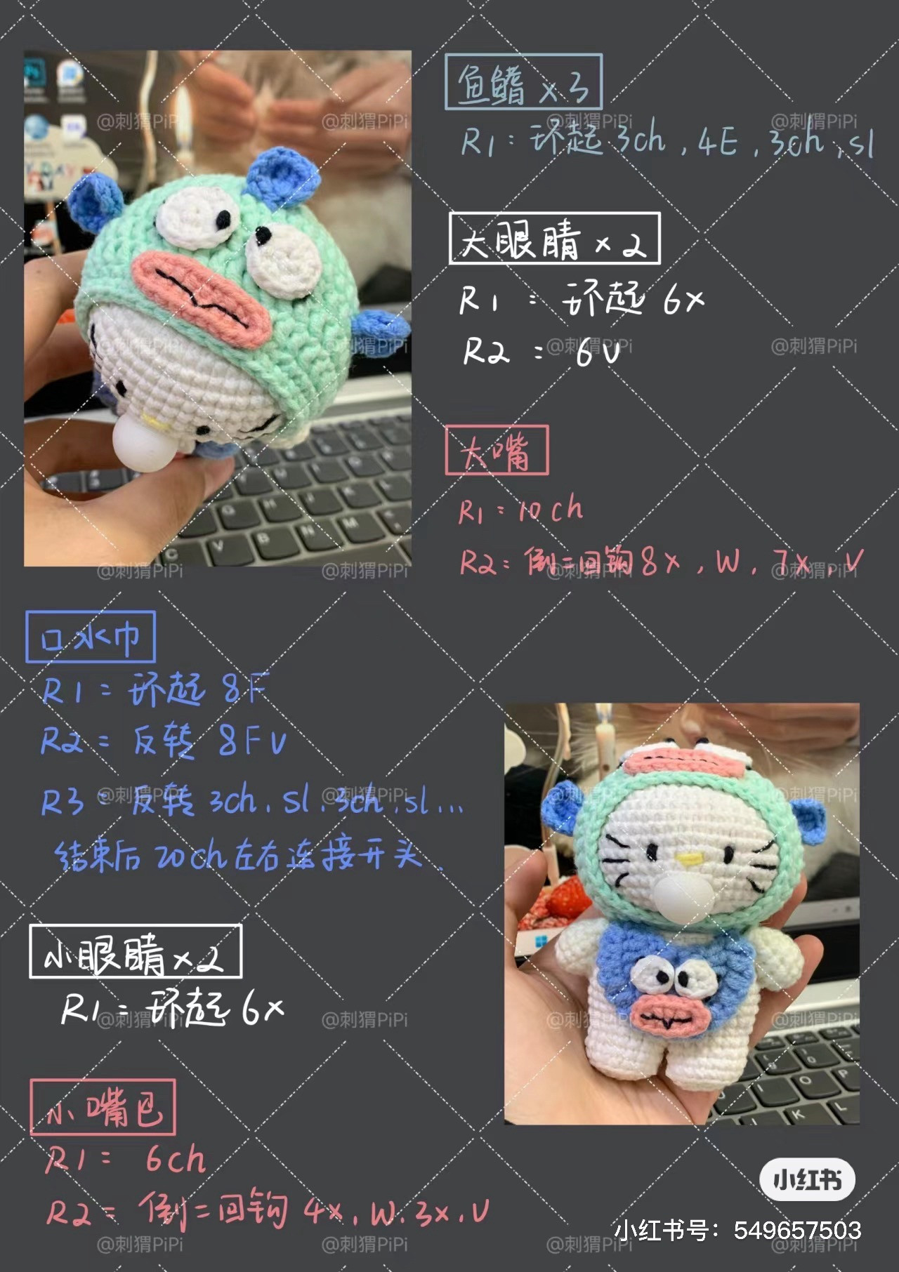 Crochet Pattern: Fat Head Fish Kitty Doll with Squirtle Hood