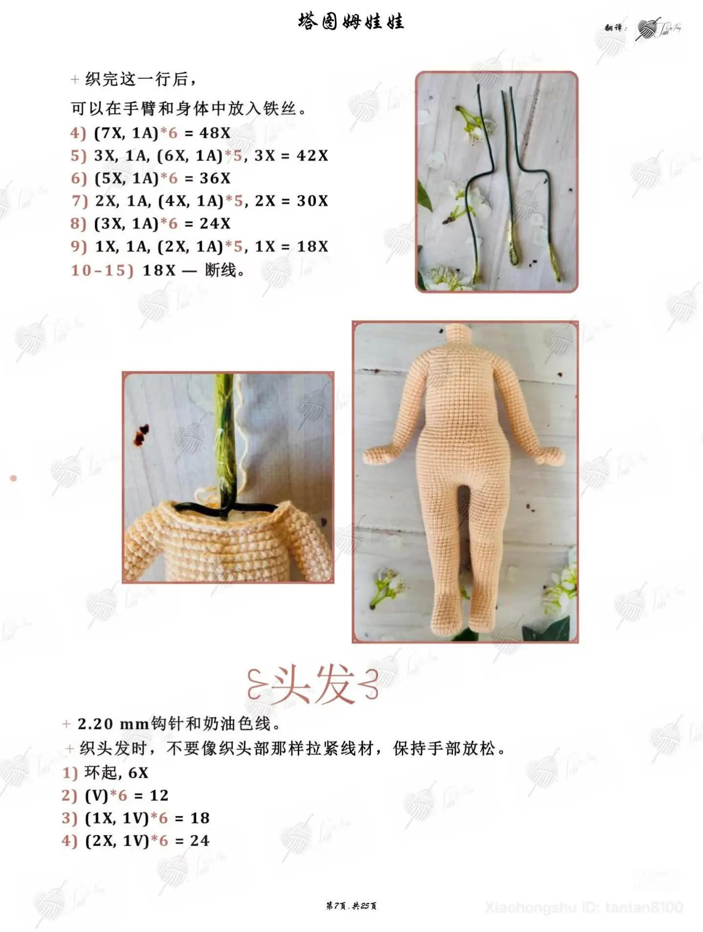 Crochet Pattern for Amigurumi Doll Head, Arms and Legs