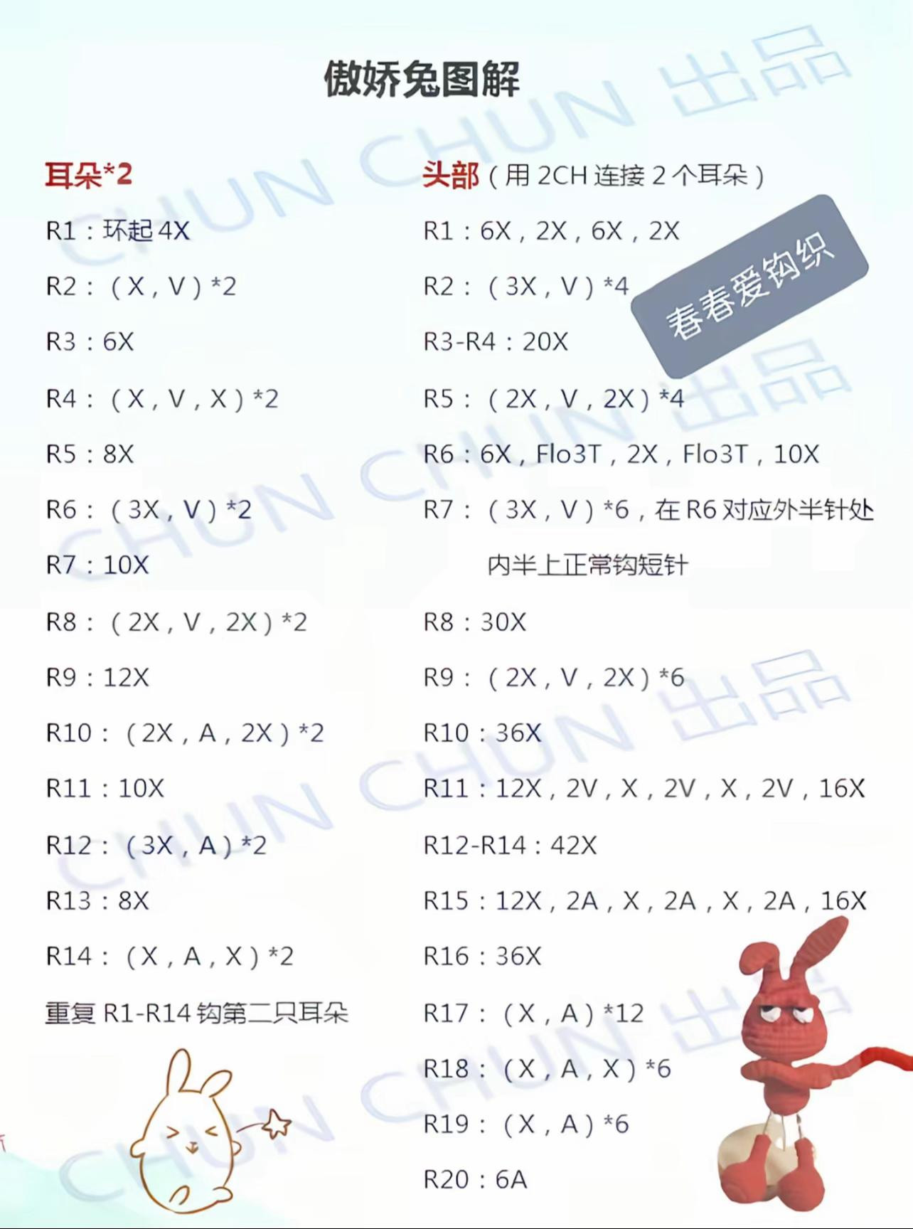 Crochet Pattern for Arrogant Rabbit Amigurumi with Spring Legs