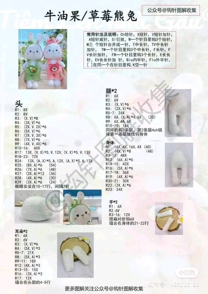 Crochet Pattern for Avocado and Strawberry Bear Bunny Dolls