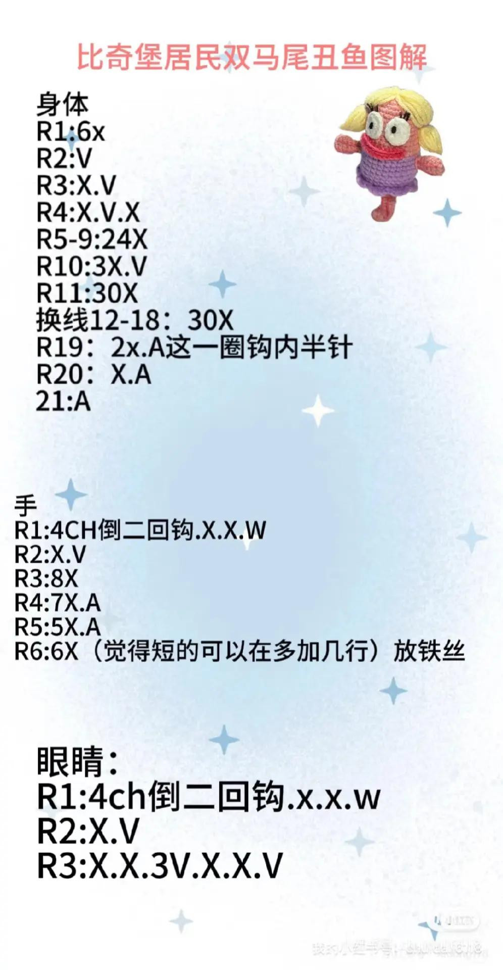 Crochet Pattern for Bikini Bottom Resident Ugly Fish with Pigtails