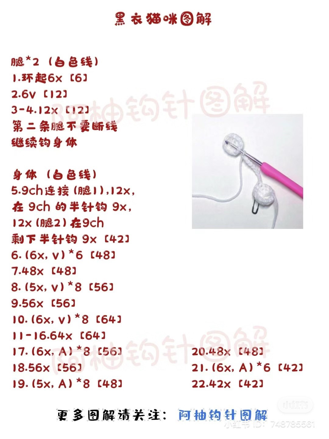 Crochet Pattern for Black-Clothed Cat Amigurumi Doll