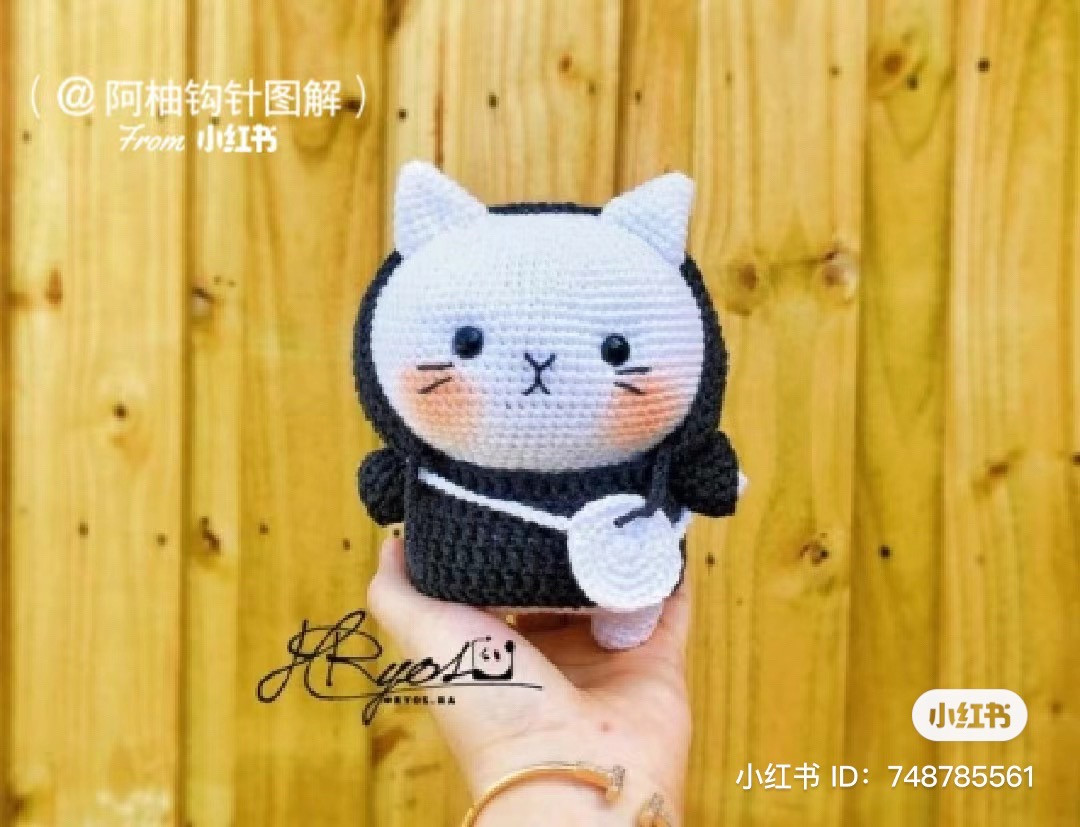 Crochet Pattern for Black-Clothed Cat Amigurumi Doll