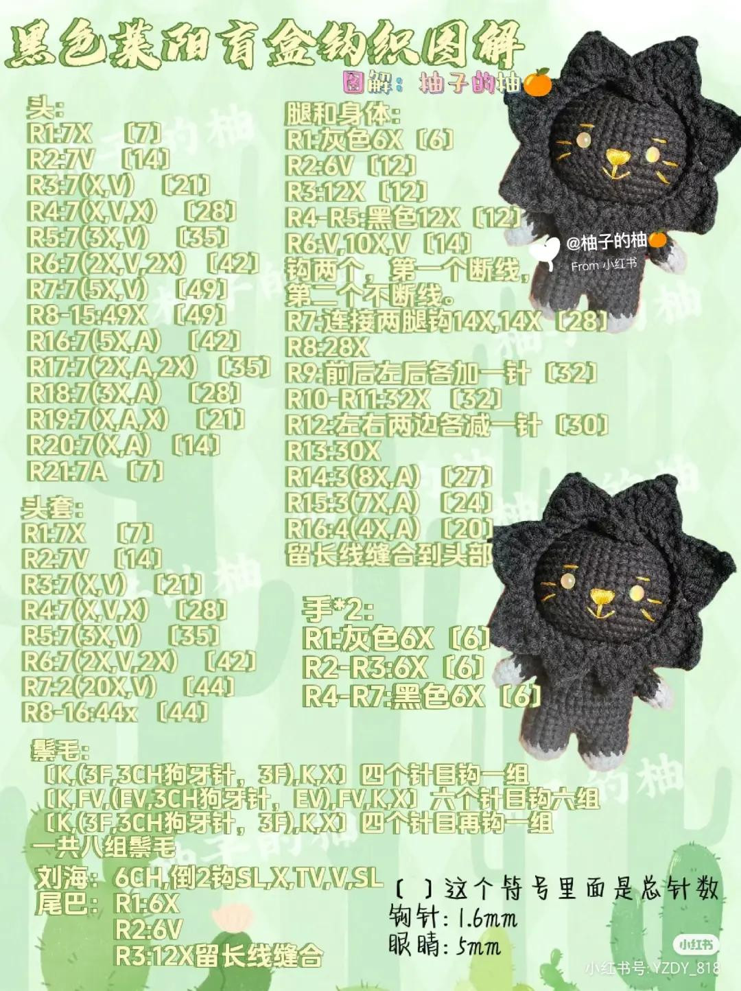 Crochet Pattern for Black Lion Blind Box Amigurumi with Chart Instructions