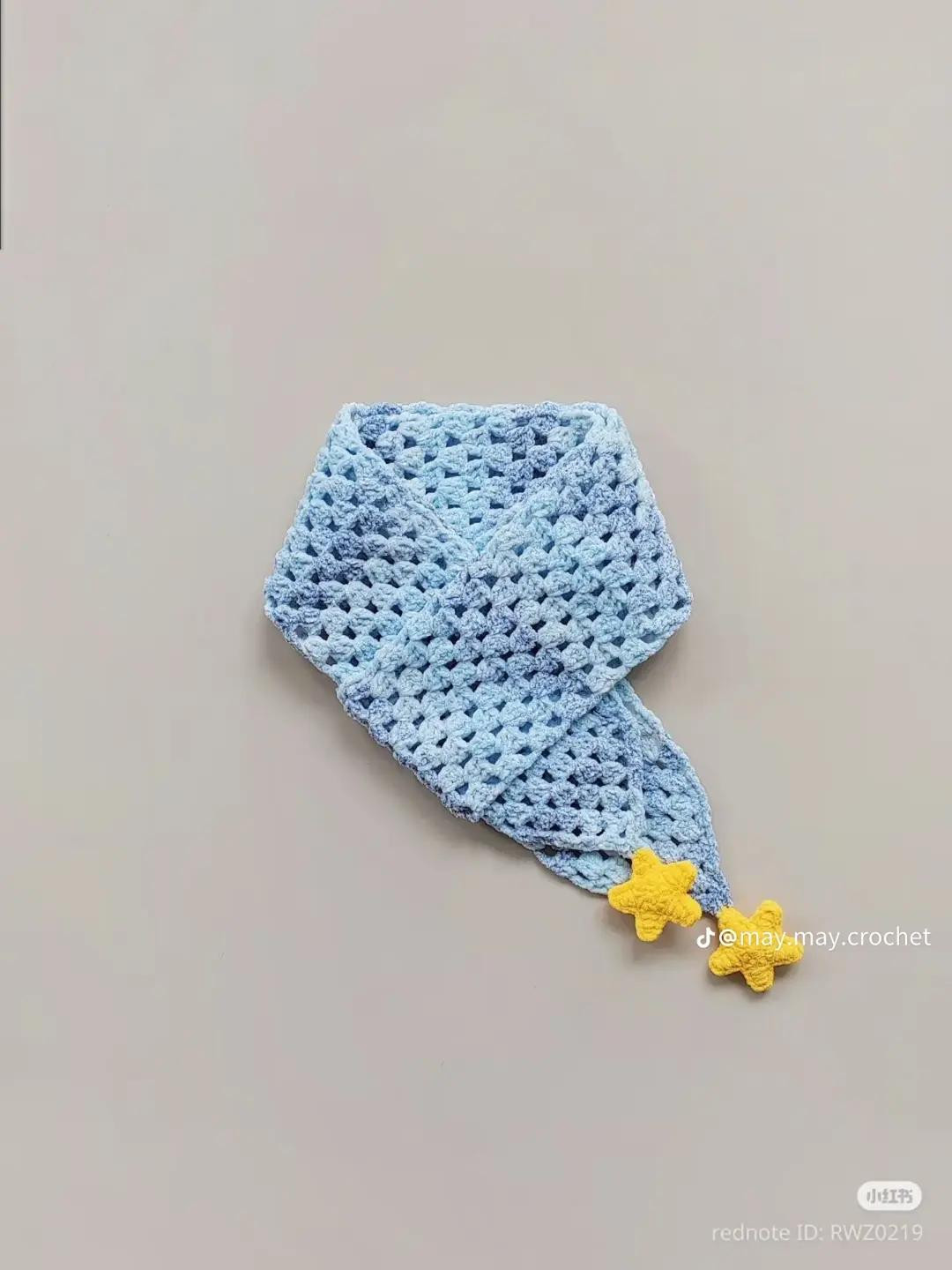 Crochet Pattern for Blue Gradient Kids Scarf with Yellow Stars