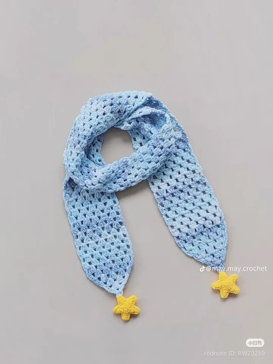 Crochet Pattern for Blue Gradient Kids Scarf with Yellow Stars