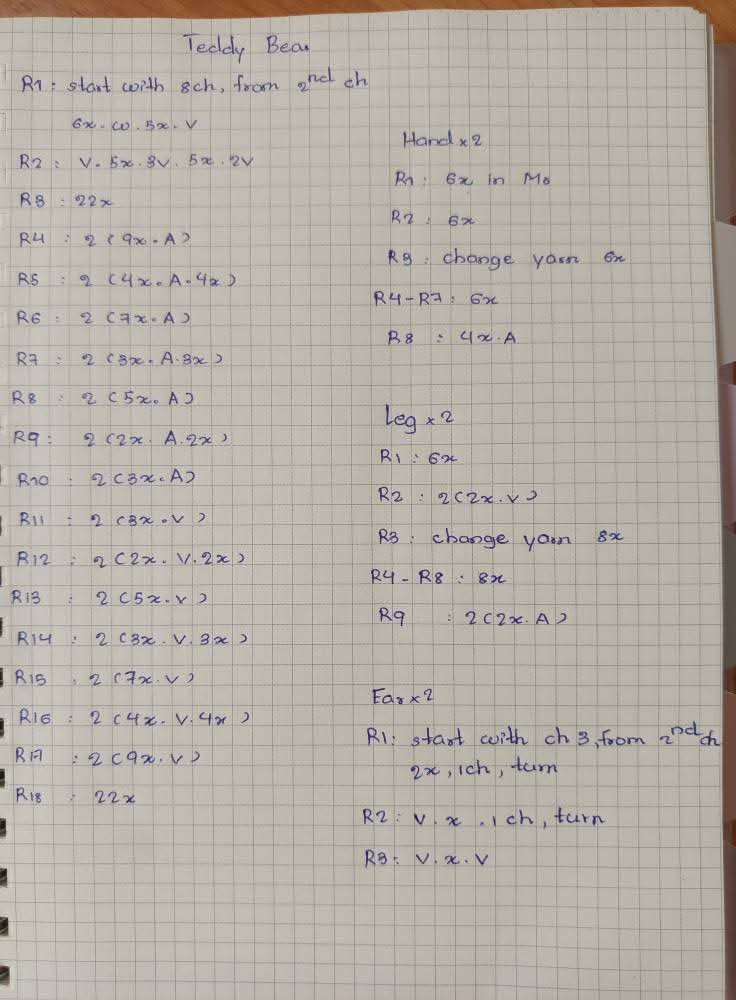 Crochet pattern for brown amigurumi teddy bear