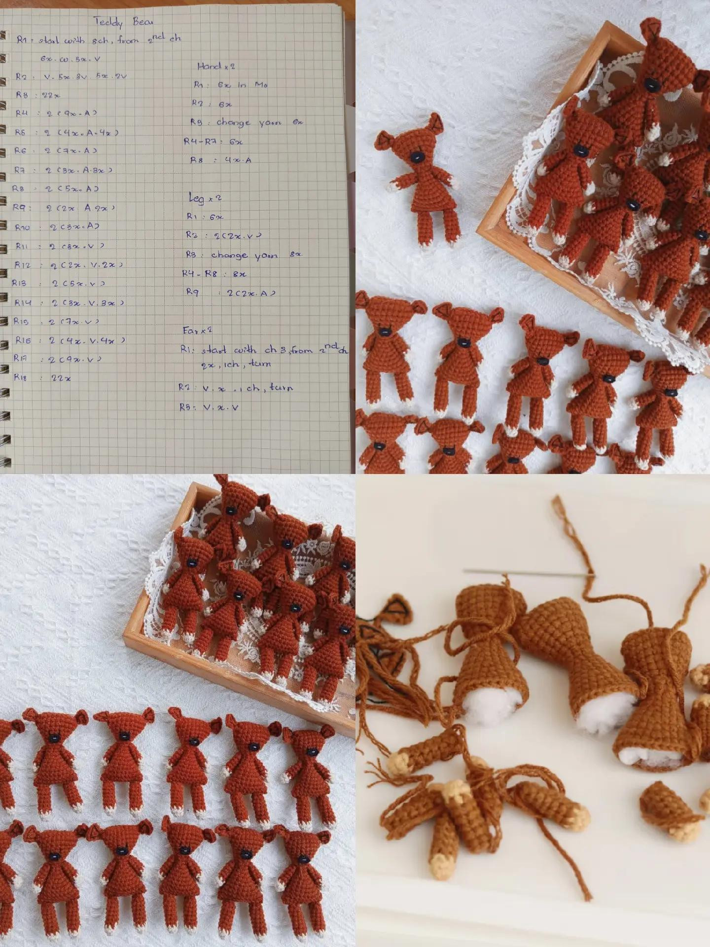 Crochet pattern for brown amigurumi teddy bear