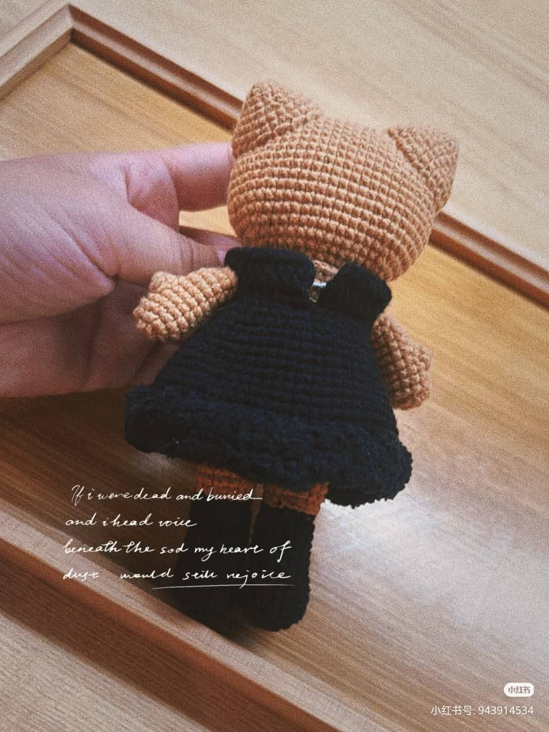 Crochet Pattern for Brown Cat Doll in Black Dress