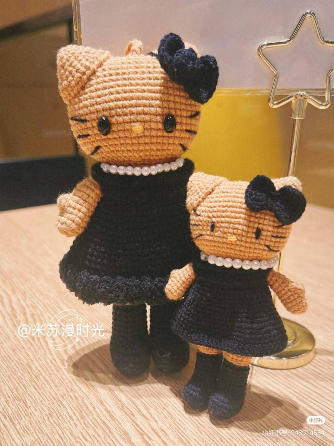 Crochet Pattern for Brown Cat Doll in Black Dress