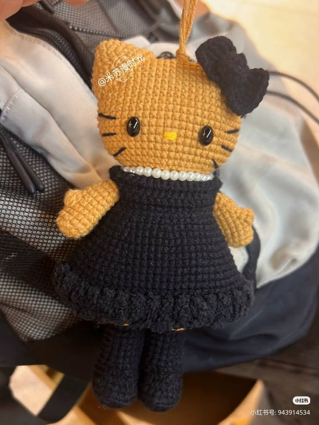 Crochet Pattern for Brown Cat Doll in Black Dress