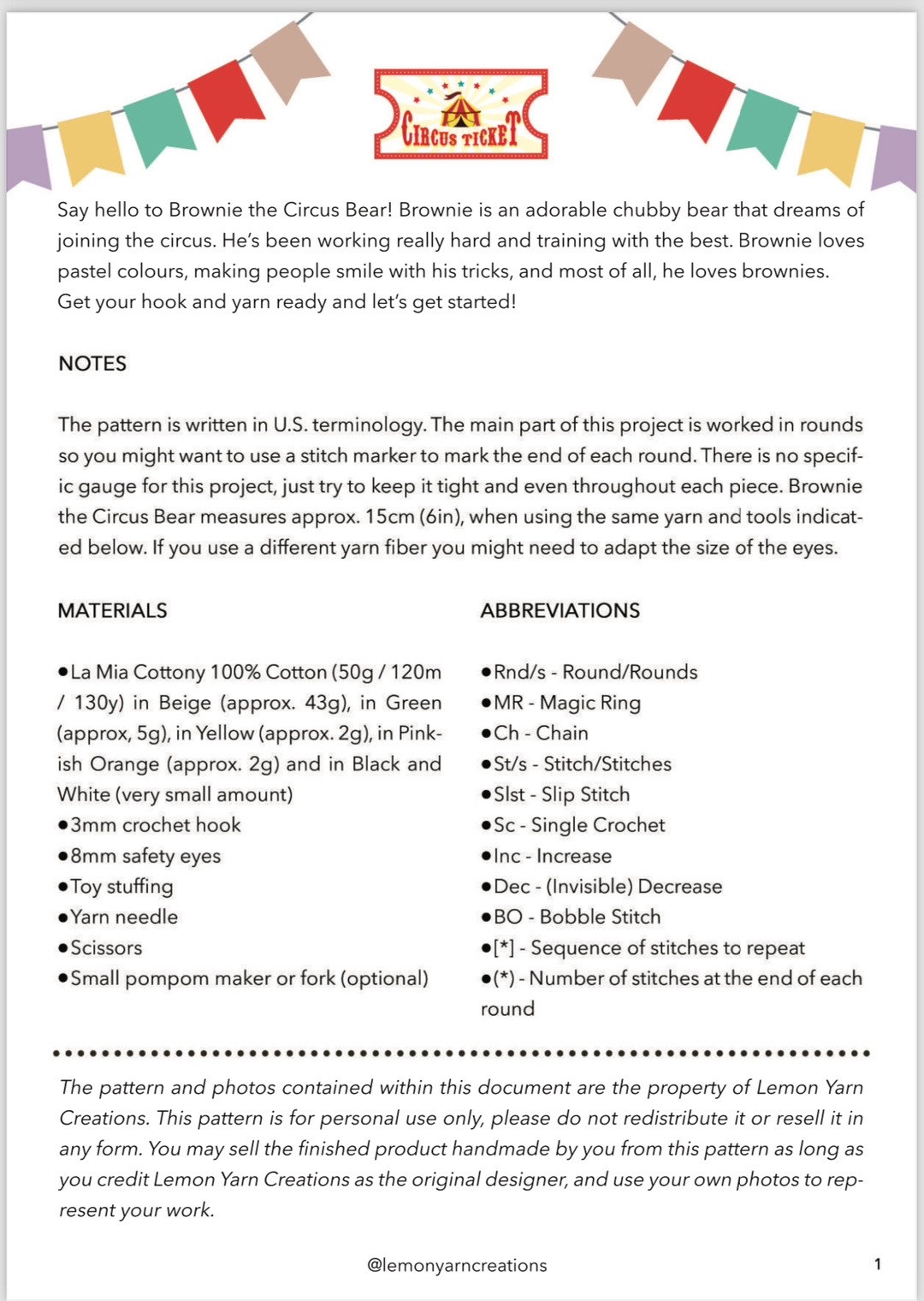 Crochet Pattern for Brownie the Circus Bear