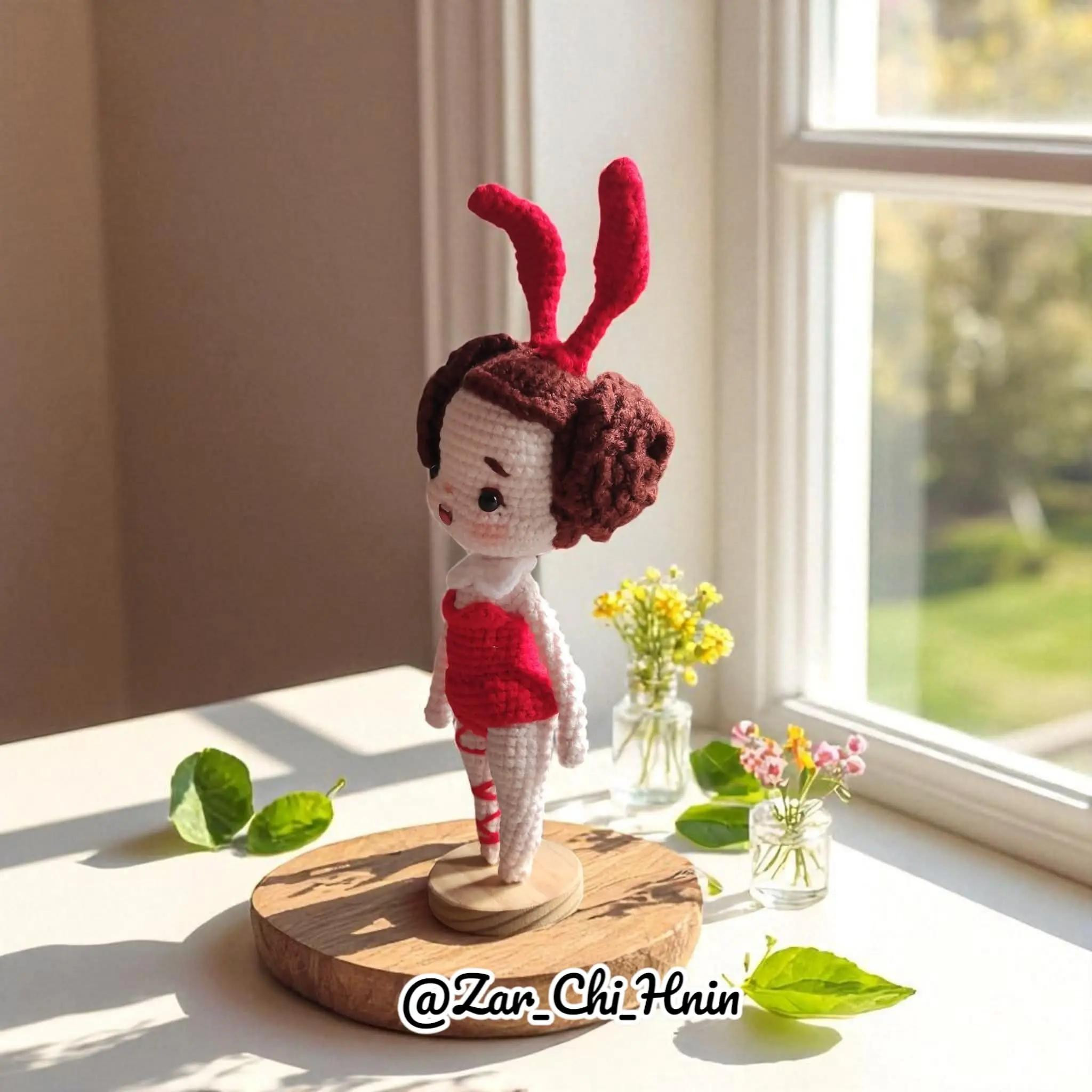 Crochet Pattern for Bunny Girl Amigurumi Doll with Red Ears