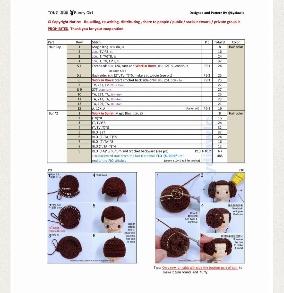 Crochet Pattern for Bunny Girl Amigurumi Doll with Red Ears