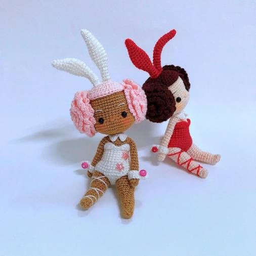 Crochet Pattern for Bunny Girl Amigurumi Doll with Red Ears