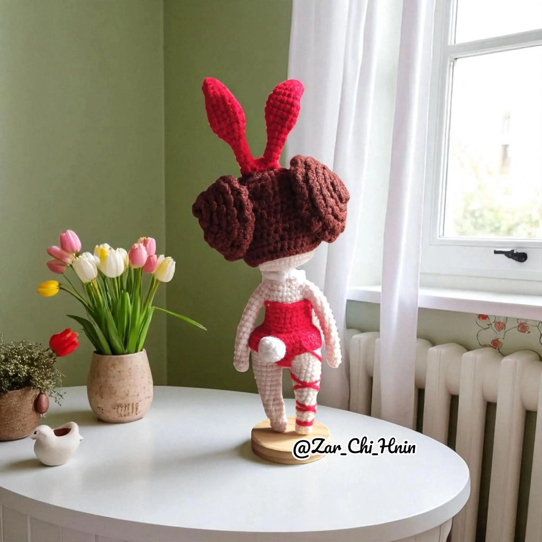 Crochet Pattern for Bunny Girl Amigurumi Doll with Red Ears