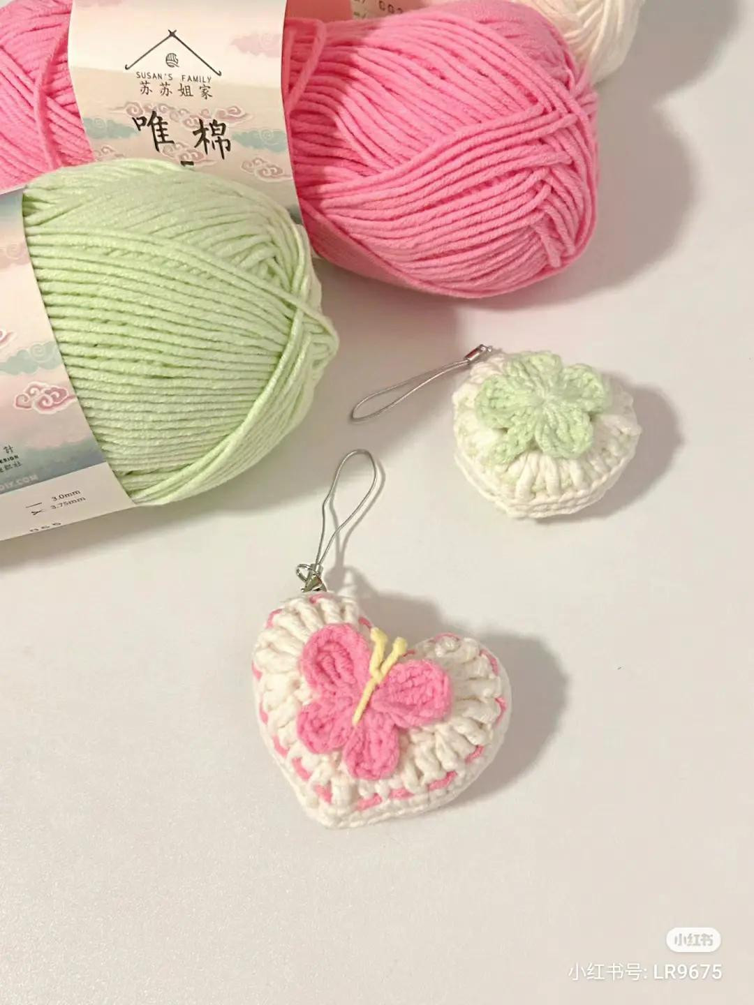 Crochet Pattern for Butterfly and Four-Leaf Clover Heart Keychains