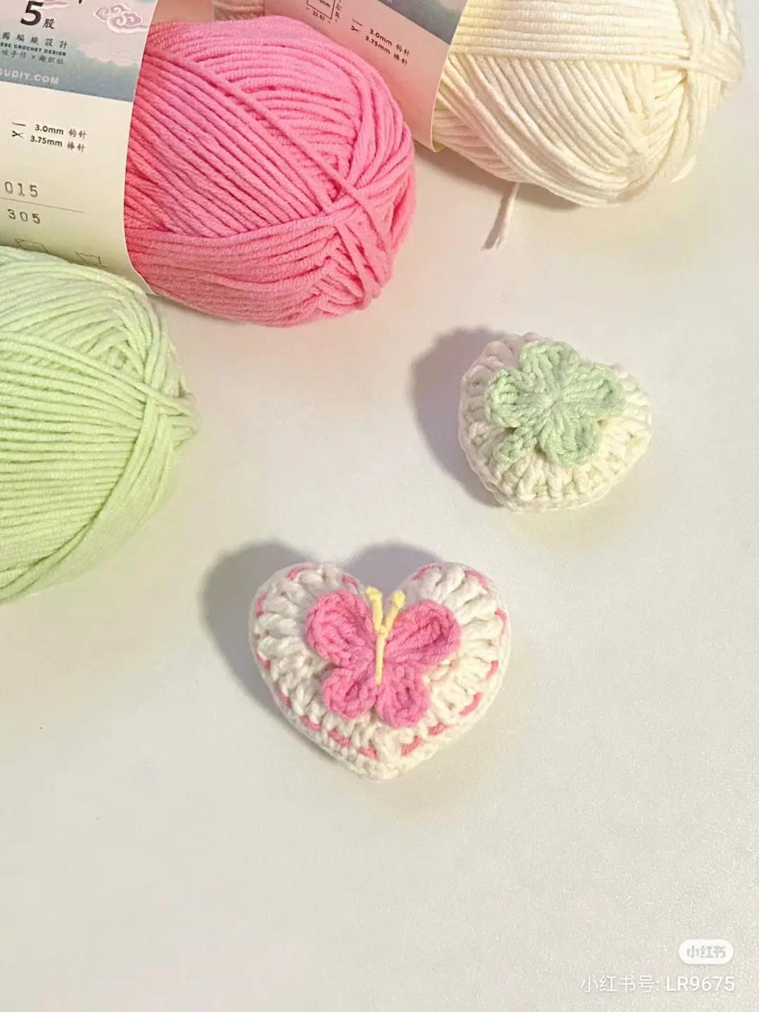 Crochet Pattern for Butterfly and Four-Leaf Clover Heart Keychains