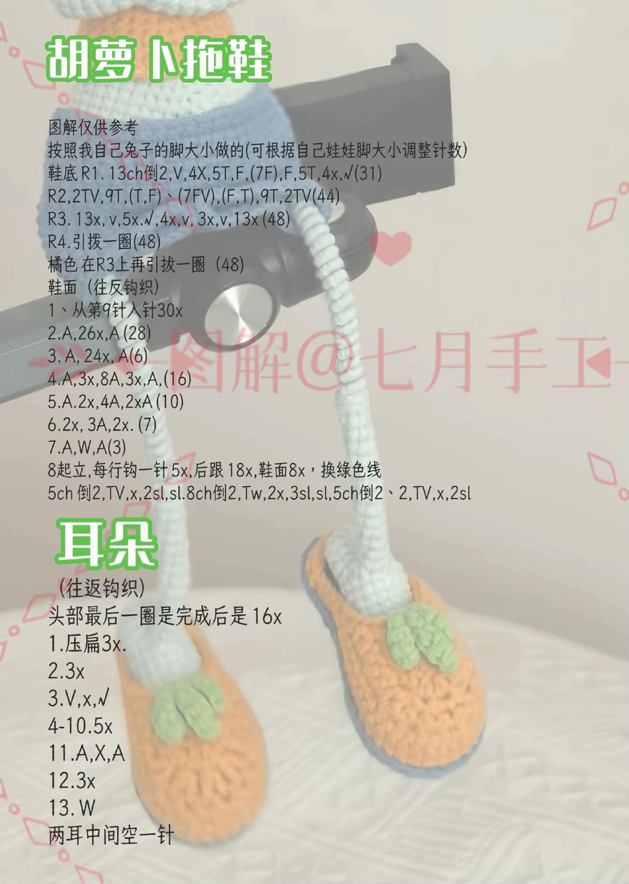 Crochet Pattern for Carrot Slippers and Ears