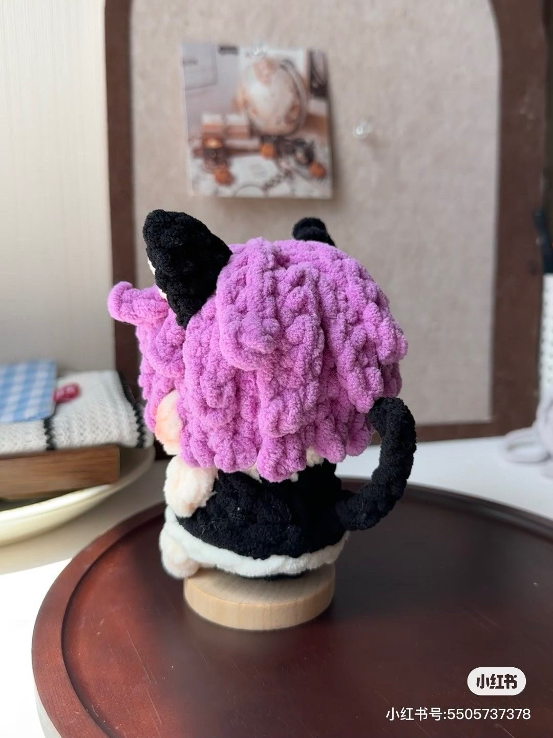 Crochet Pattern for Catgirl Maid Doll with Purple Hair and Black Dress