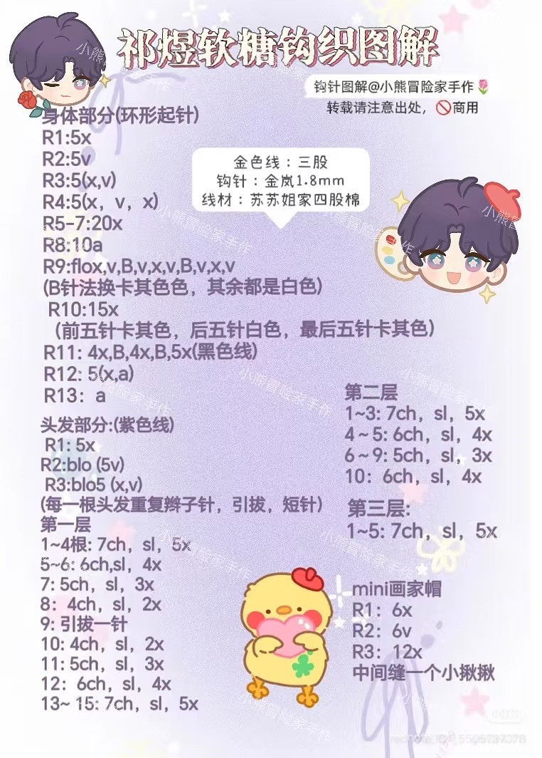 Crochet Pattern for Catgirl Maid Doll with Purple Hair and Black Dress