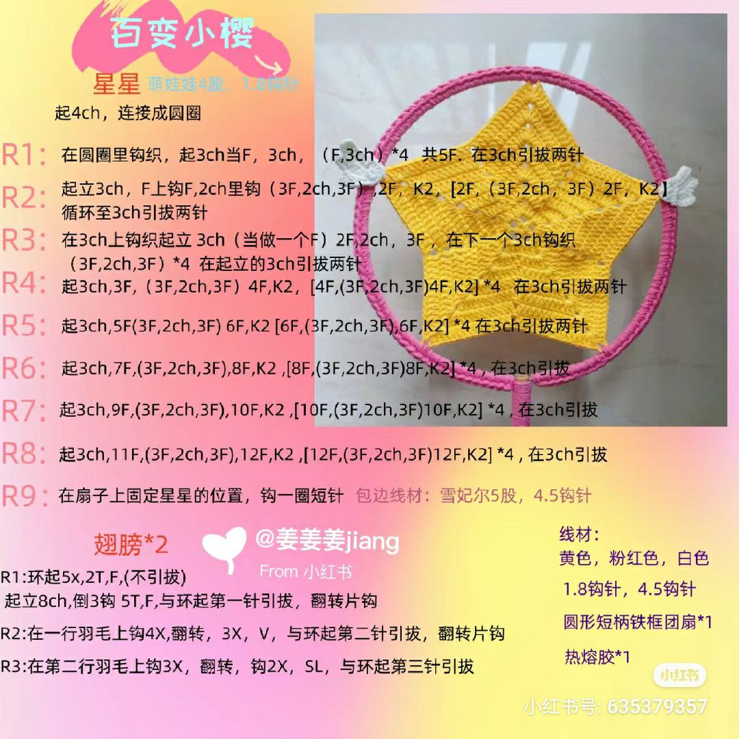 Crochet Pattern for Celestial Round Fan with Star, Moon, and Sun Motifs