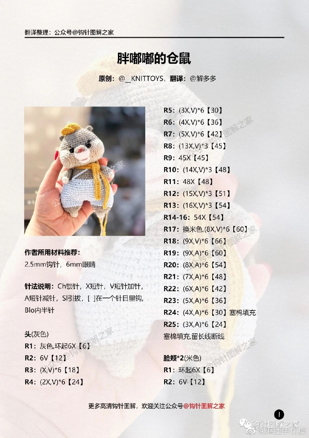 Crochet Pattern for Chubby Hamster Doll with Blue Overalls and Yellow Scarf