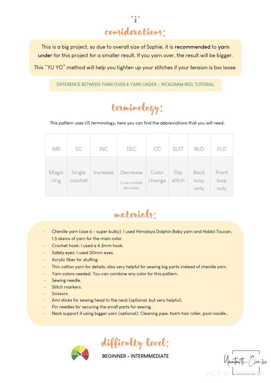 Crochet Pattern for Colorful Giraffe Amigurumi with Swimsuit and Floatie