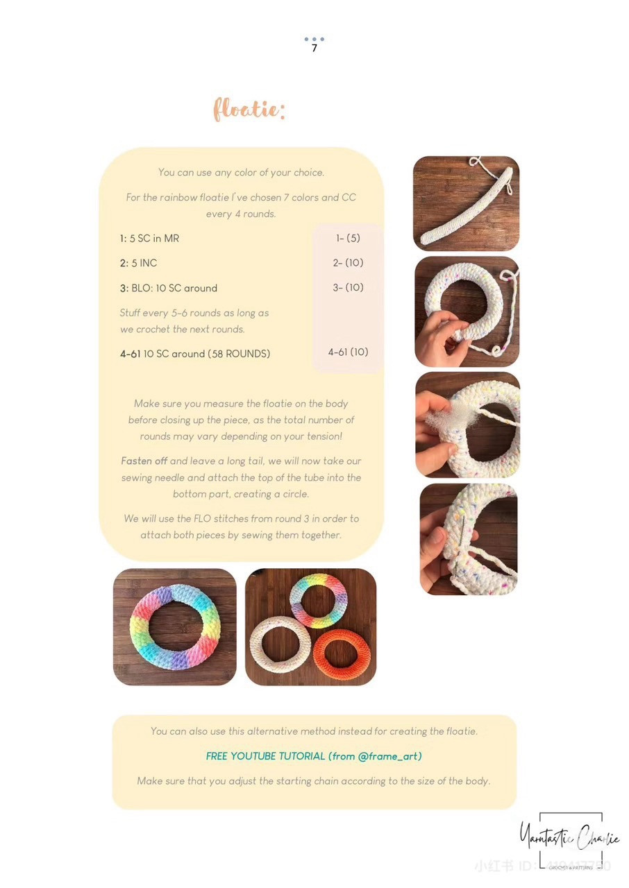 Crochet Pattern for Colorful Giraffe Amigurumi with Swimsuit and Floatie