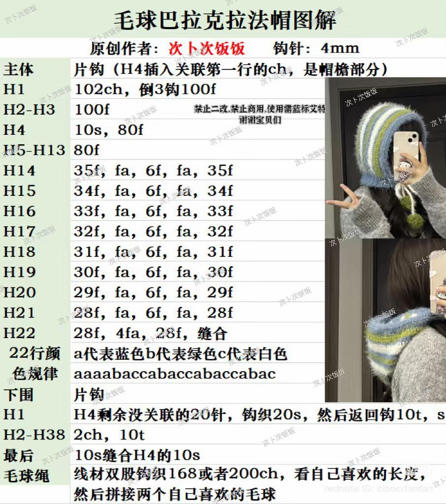 Crochet Pattern for Colorful Striped Mohair Beanie Hat with Pom Poms