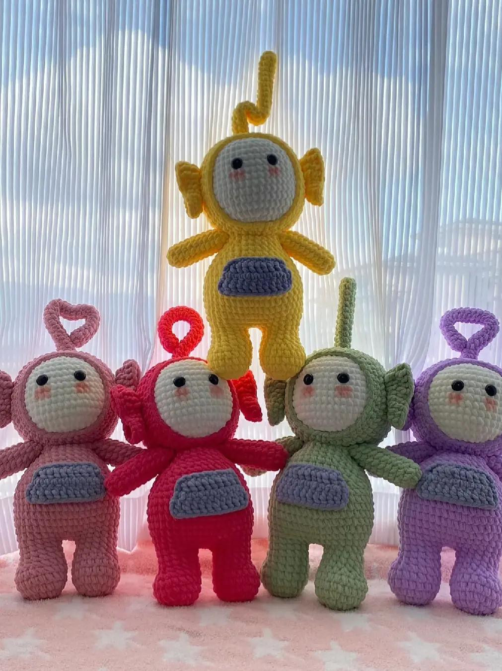 Crochet Pattern for Colorful Teletubby Amigurumi Dolls with Detailed Instructions