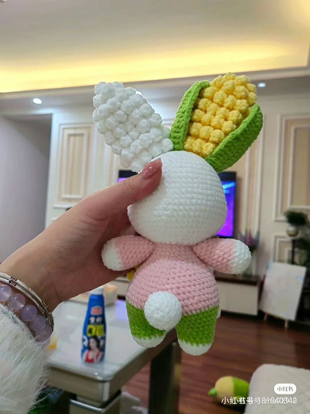 Crochet Pattern for Corn Ears Bunny with Popcorn Stitch