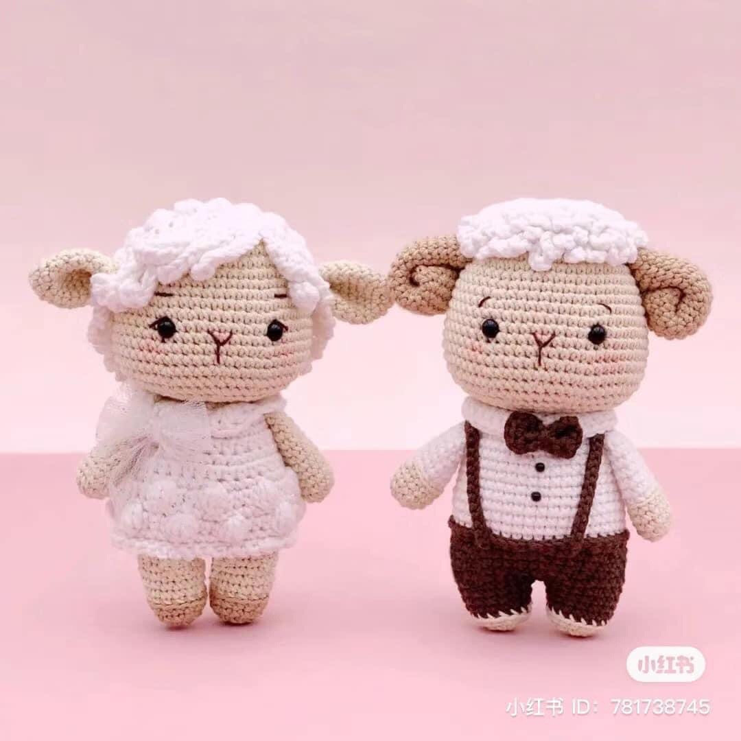 Crochet Pattern for Cute Amigurumi Sheep Couple Darcy and Daisy in Wedding Outfits
