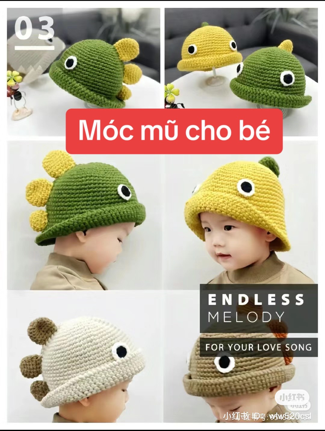 Crochet pattern for cute bear and dinosaur bucket hats for babies