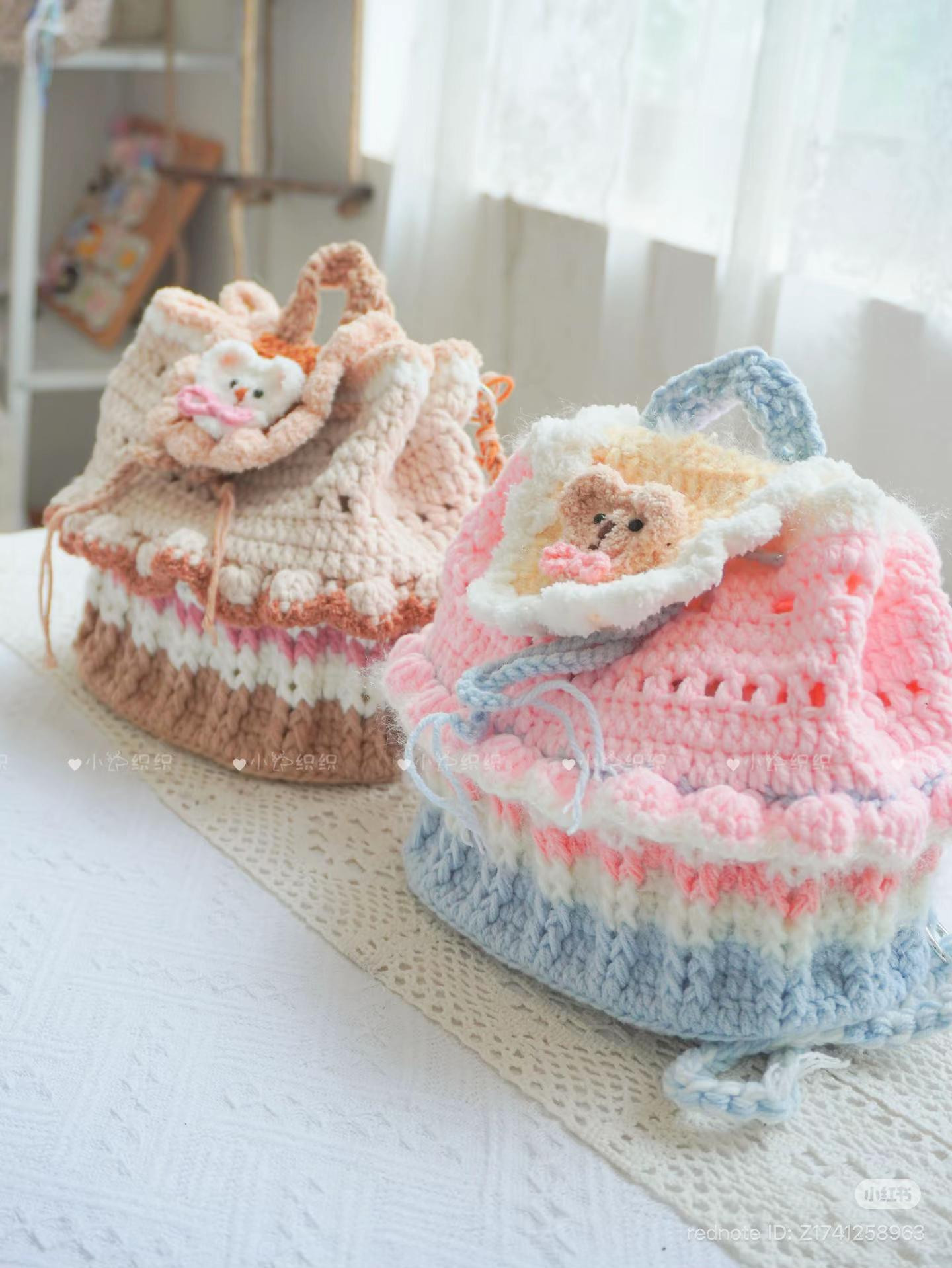 Crochet Pattern for Cute Bear Milk Tea Cake Bag with Amigurumi