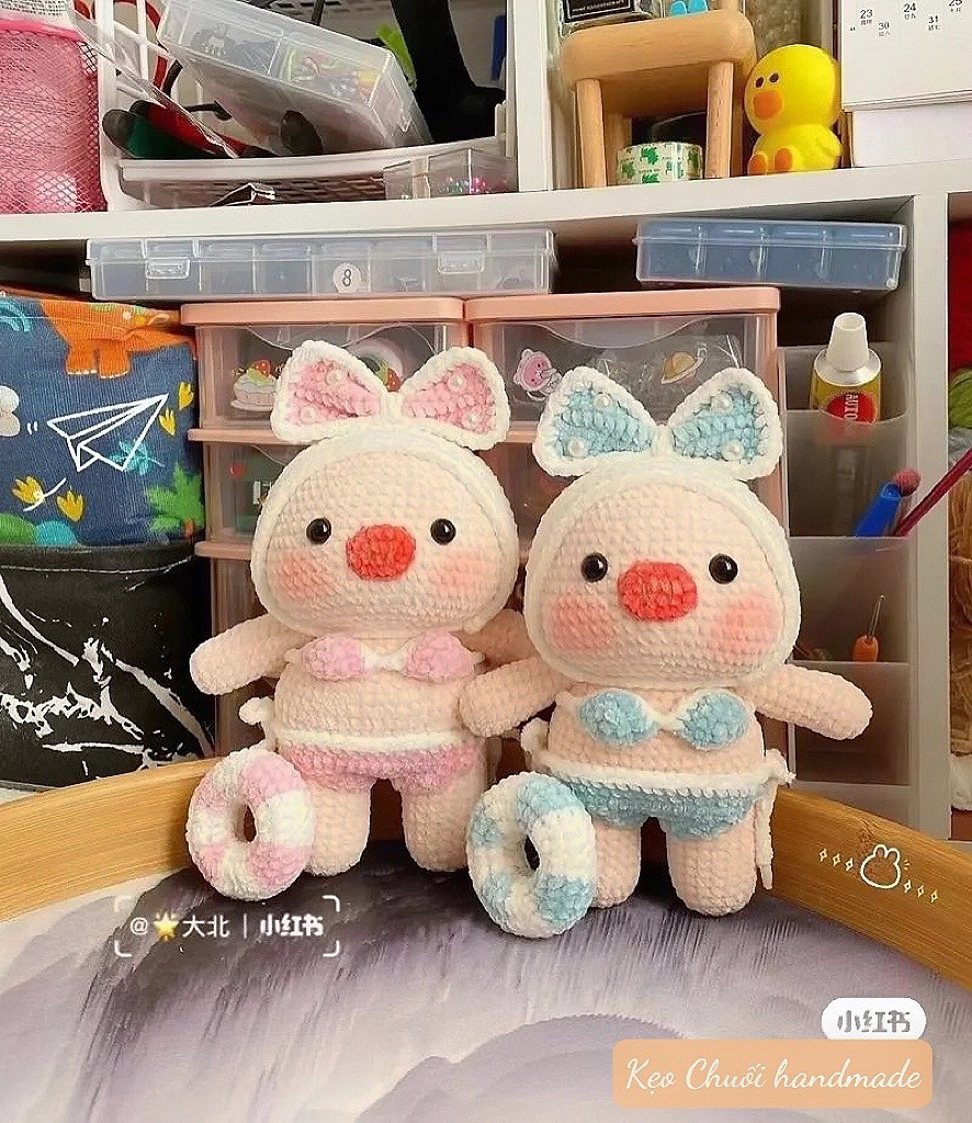 Crochet Pattern for Cute Bikini Pig Amigurumi with Swimming Ring