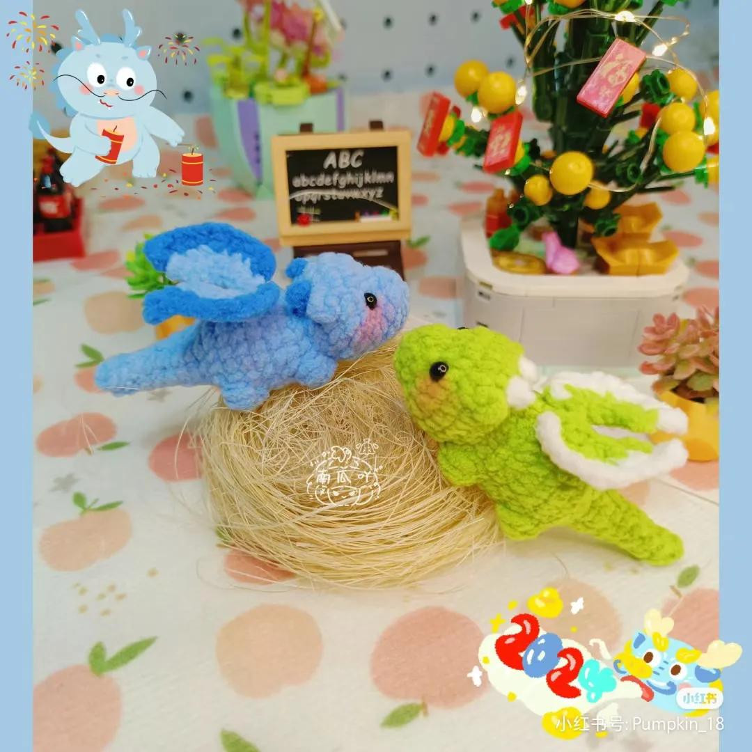 Crochet Pattern for Cute Blue and Green Baby Dragons