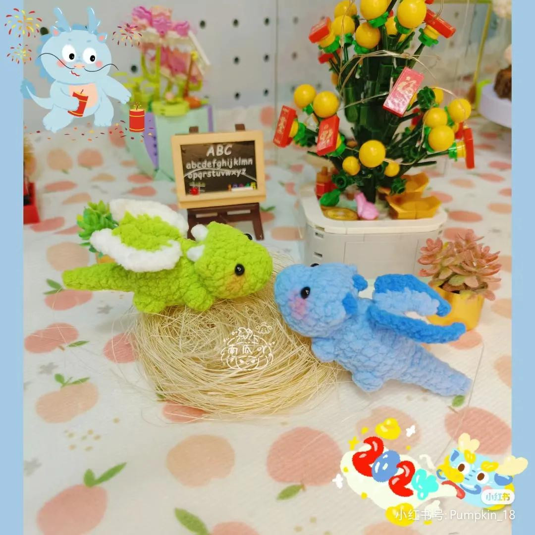 Crochet Pattern for Cute Blue and Green Baby Dragons