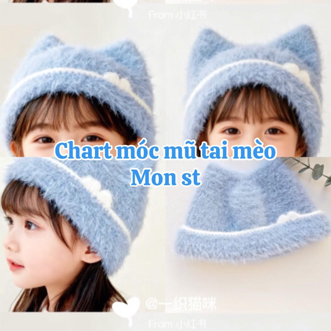 Crochet Pattern for Cute Blue Cat Ear Beanie Hat with Cloud Candy Yarn