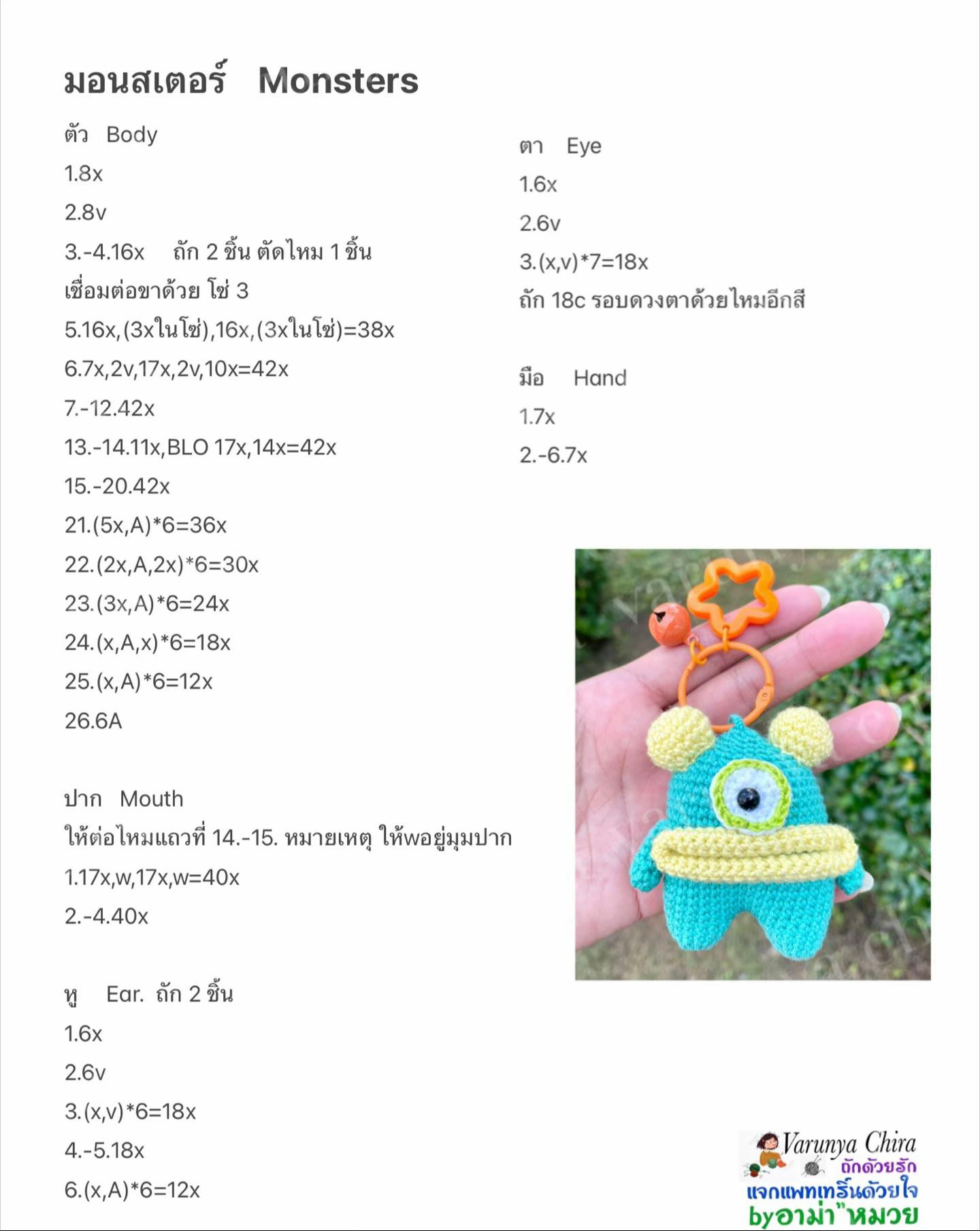 Crochet Pattern for Cute Blue One-Eyed Monster Amigurumi Keychain