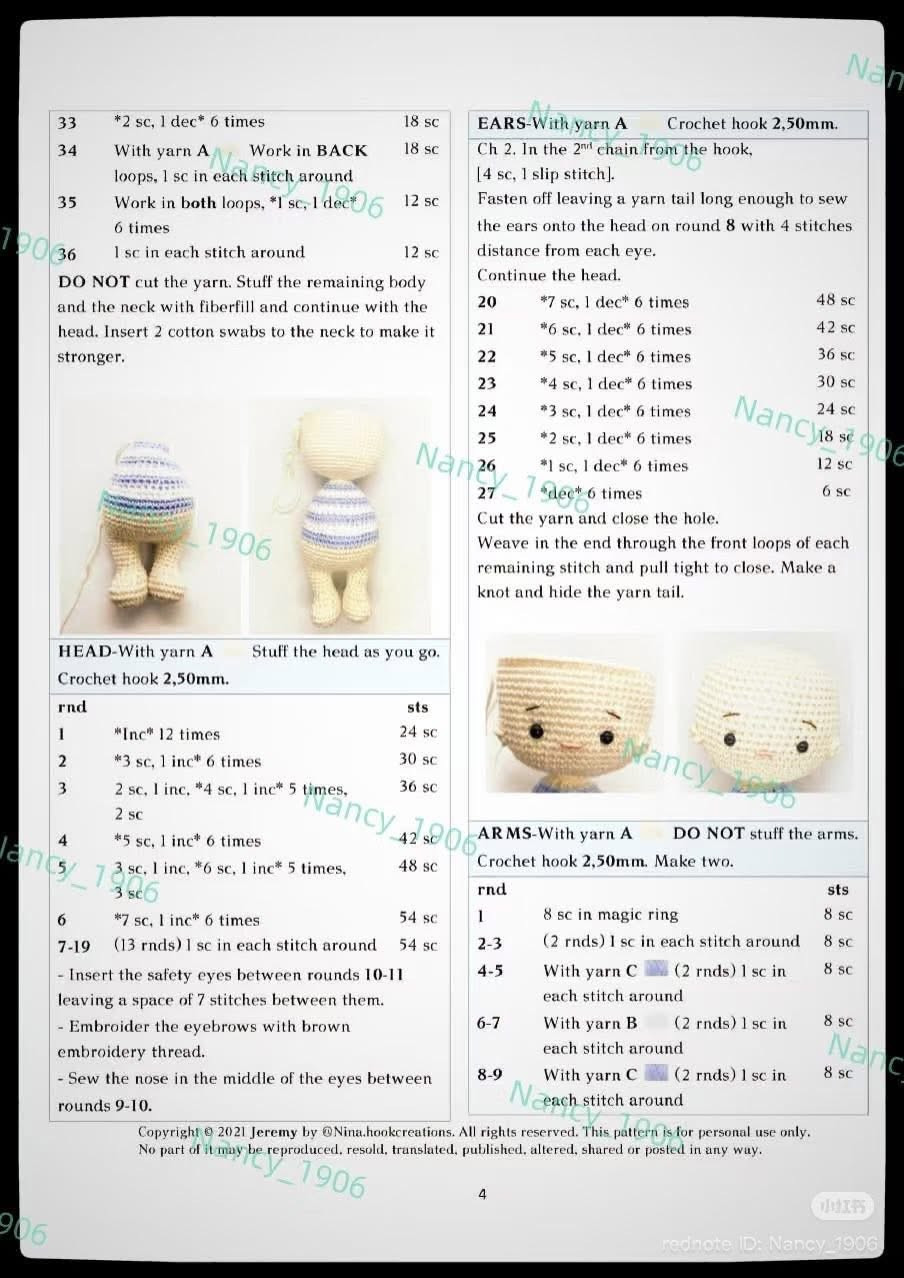 Crochet Pattern for Cute Boy Amigurumi Dolls with Overalls and Beanies