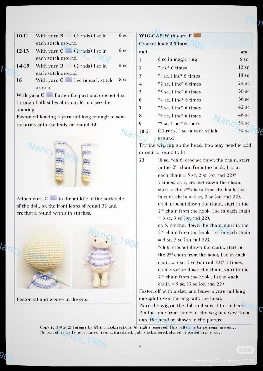 Crochet Pattern for Cute Boy Amigurumi Dolls with Overalls and Beanies