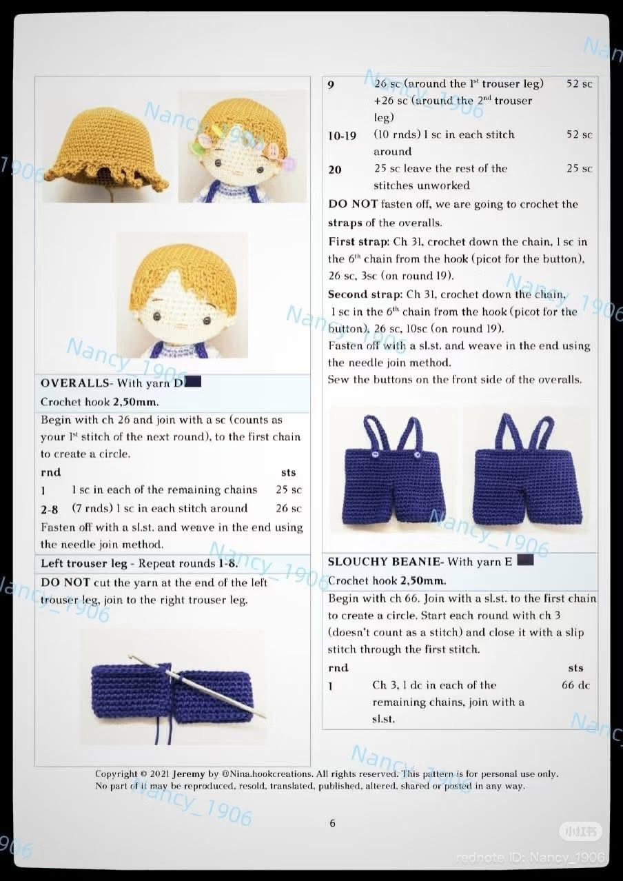 Crochet Pattern for Cute Boy Amigurumi Dolls with Overalls and Beanies