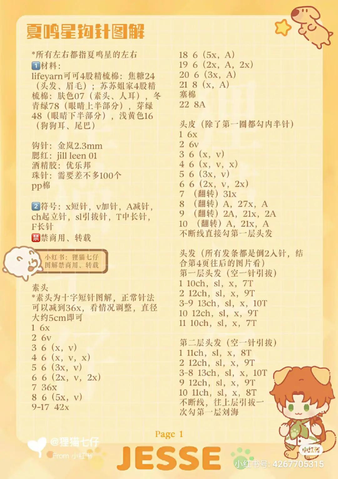 Crochet Pattern for Cute Boy Doll Head with Brown Hair and Dog Ears