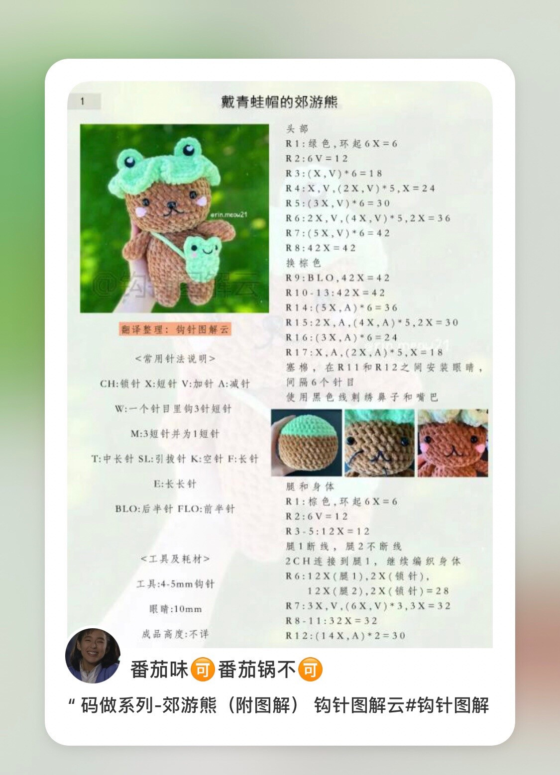 Crochet Pattern for Cute Brown Bear with Frog Hat and Bag