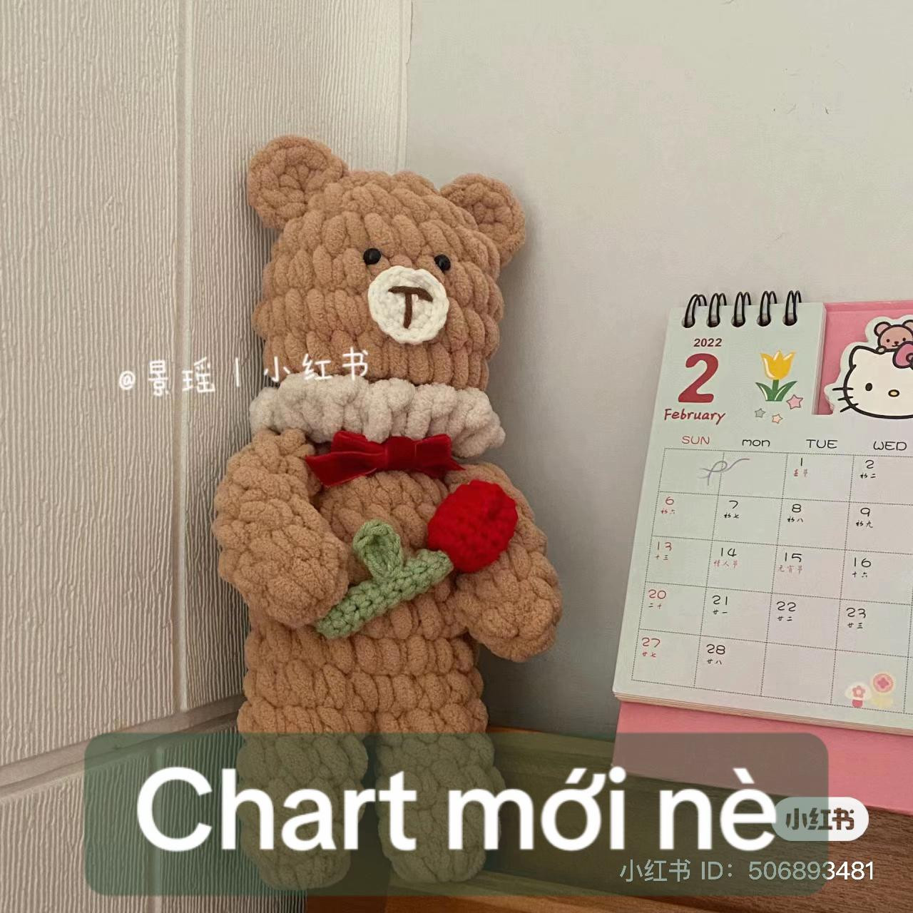 Crochet Pattern for Cute Brown Bear with Red Rose