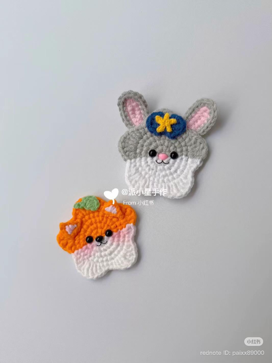 Crochet Pattern for Cute Bunny and Fox Hair Clips