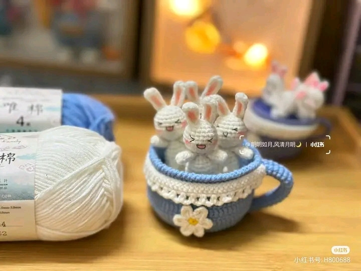 Crochet Pattern for Cute Bunny Cup with Milk and Flower Design